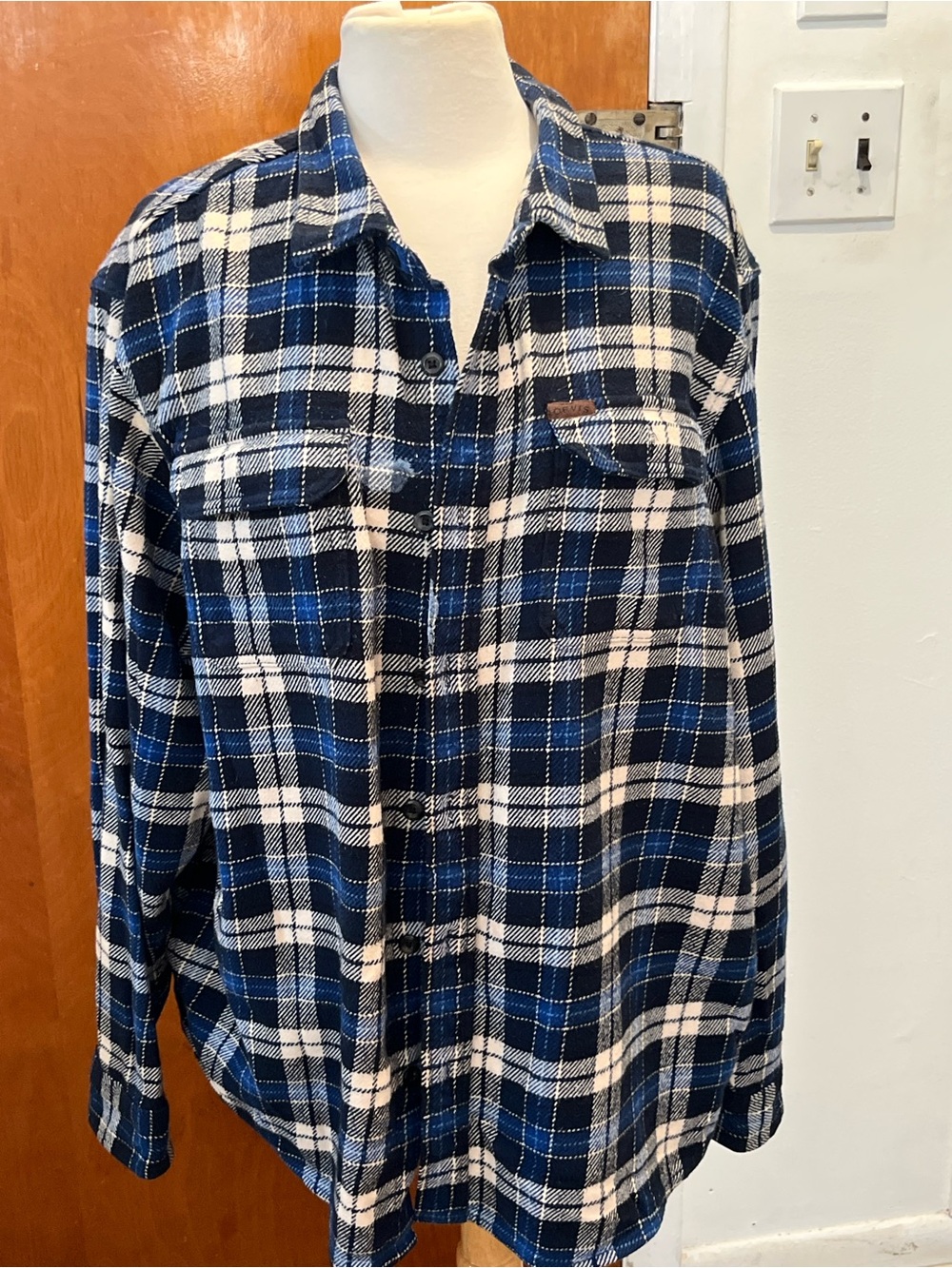 Orvis Men's Heavyweight Flannel Blue Plaid Shirt Jacket. Size XXL/EEG. EUC Warm